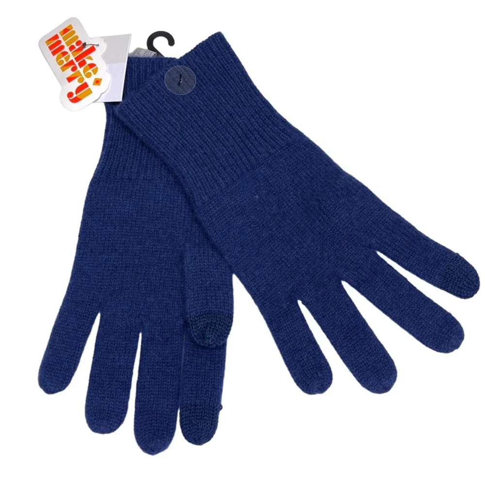 NORDSTROM Rack 100% Cashmere NEW Rib Knit Tech Gloves NEW Blue